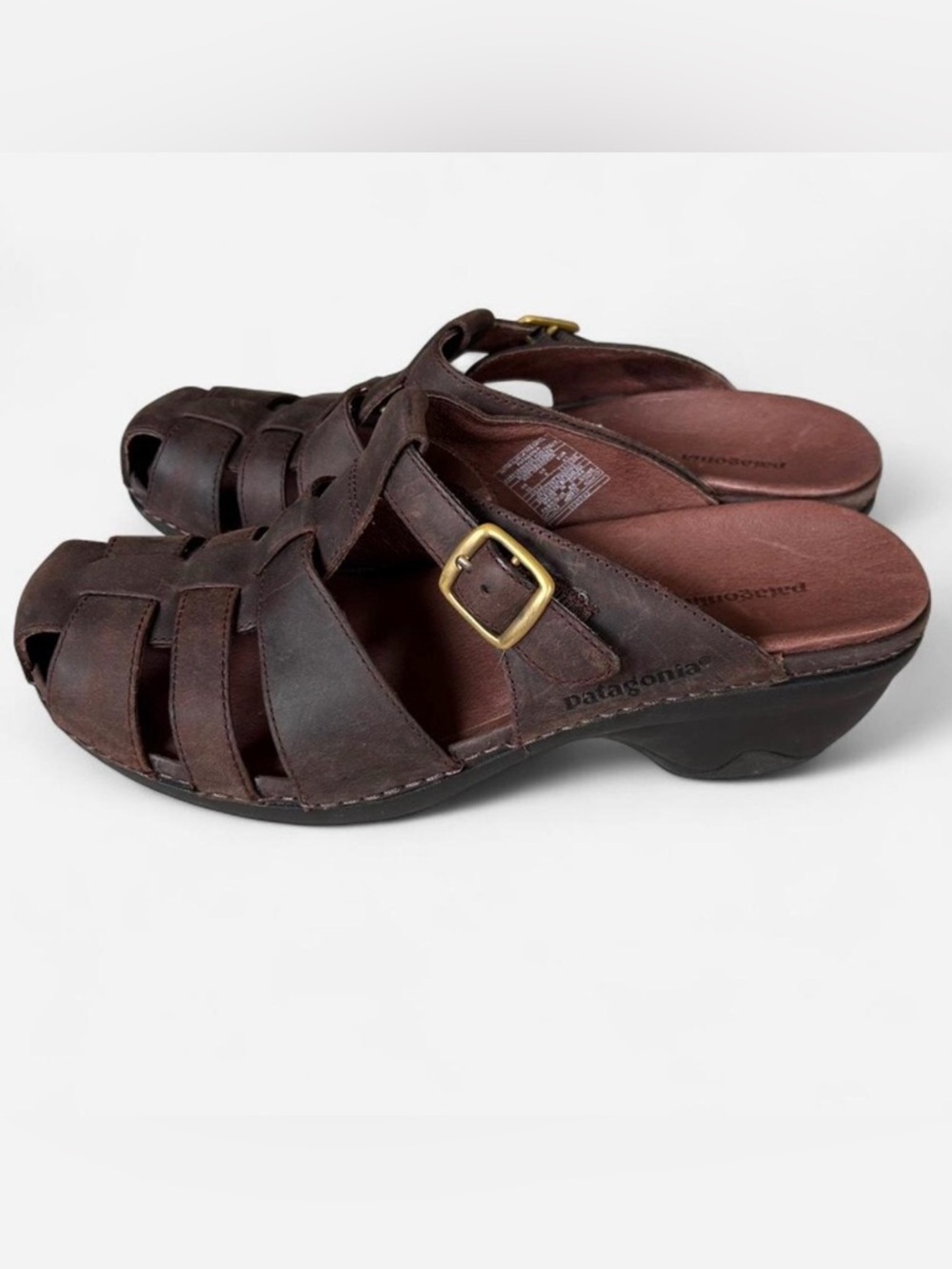 Patagonia Lattice Cattail Woven Brown Leather Clog Sandals Women's 10